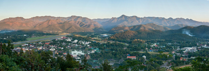 Mae Hong 儿子市泰国北部全景高角度视图