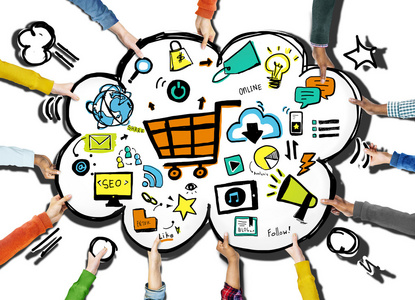 多样性手在线市场营销照片