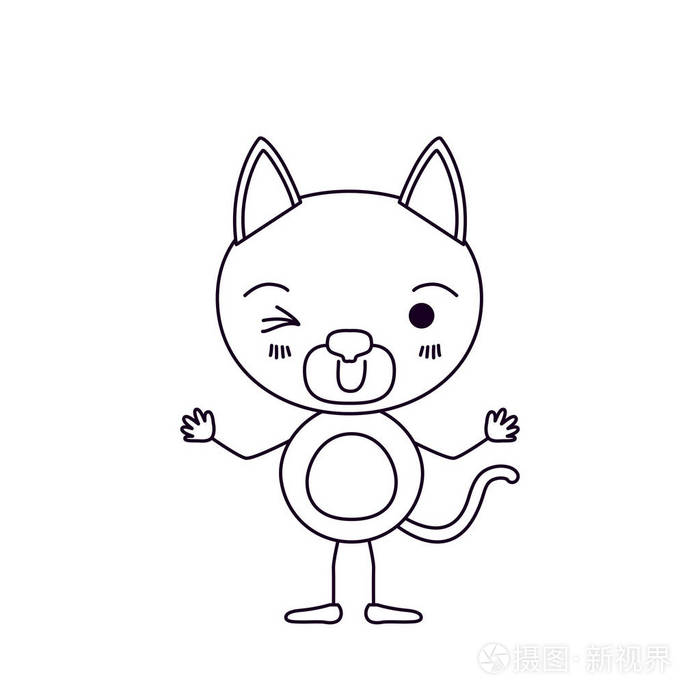 草绘轮廓漫画的可爱猫咪眨眼的眼神
