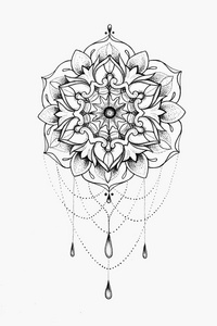 曼陀罗草绘一个美丽的曼荼罗图案白色背景上的素描照片