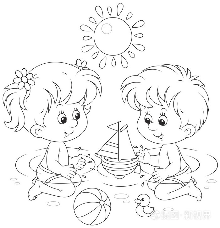 在水中玩耍的孩子插画-正版商用图片0c7bp9-摄图新视界