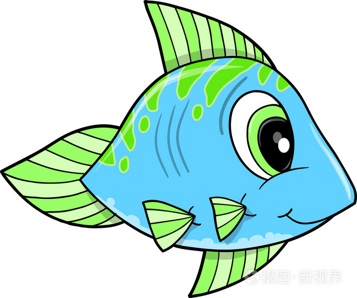 可爱快乐蓝鱼矢量图
