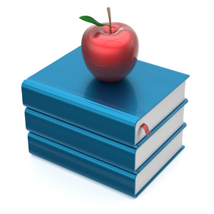 蓝书课本叠红苹果教育智慧图标