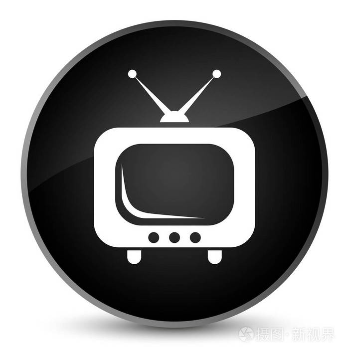 电视图标优雅黑色圆形按钮