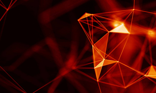 抽象的红色几何背景。连接结构。科学背景。未来科技 Hud 元素。onnecting 点和线。大数据的可视化和业务