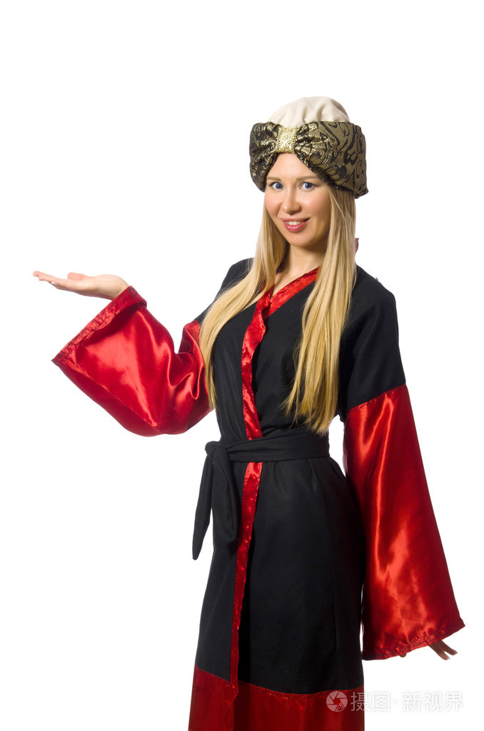 在白色孤立的女魔术师