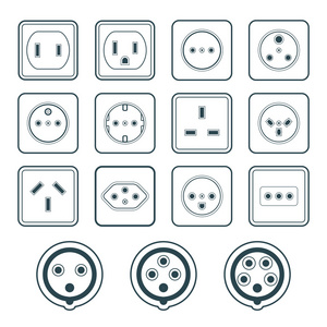 单色彩色轮廓家工业电源插座类型图标