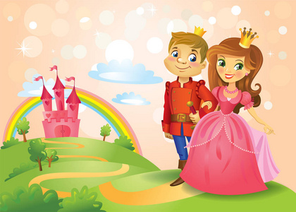 童话里的城堡和美丽的公主和王子照片