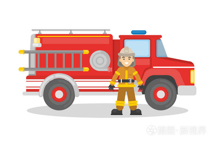 消防车和消防员插画 正版商用图片0c8j09 摄图新视界