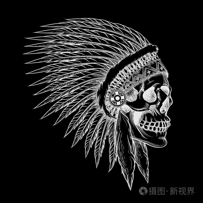 矢量的手绘画风格的印第安酋长的头骨