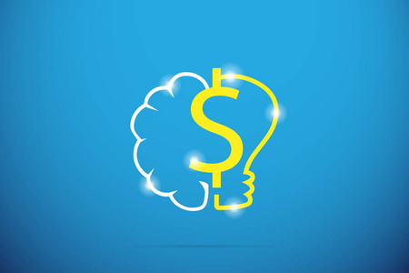 美元符号与大脑和灯泡 想法和业务概念