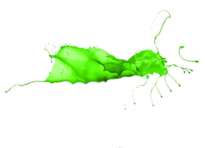 在白色背景上的绿色环保涂料飞溅的孤立的镜头