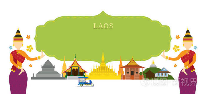 老挝的地标,传统舞蹈,框架插画-正版商用图片0c91oz-摄图新视界