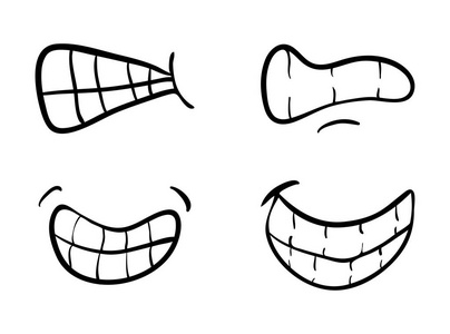 卡通嘴牙齿设置的矢量符号图标设计。美化