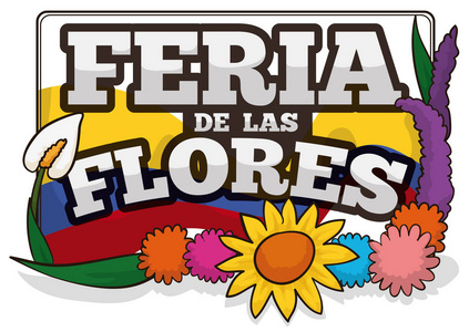 爱国和花卉为哥伦比亚节日的鲜花，矢量图的安排