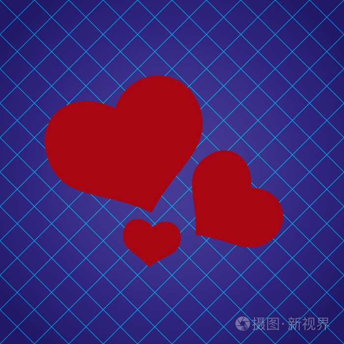 抽象方格蓝色图案与红色爱的心 eps10