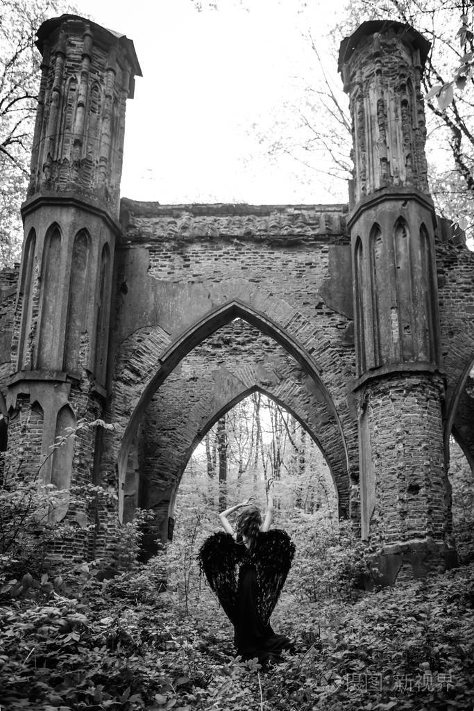 黑色翅膀的堕落的天使照片-正版商用图片0c9gl5-摄图新视界