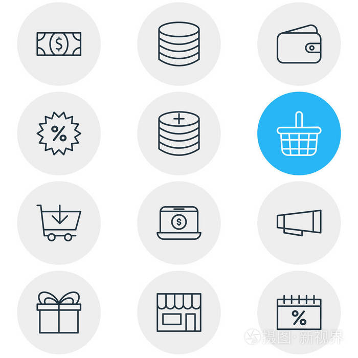 矢量图的12批发图标可编辑包的交易再版市场和其他元素