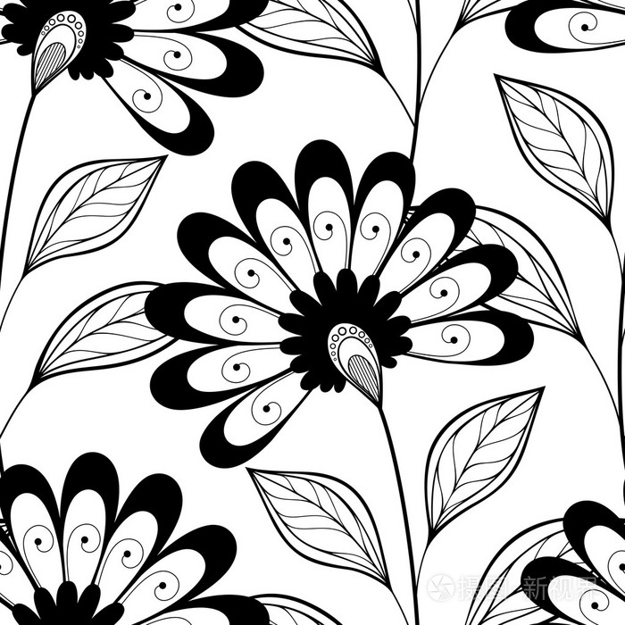 单色抽象花草图案