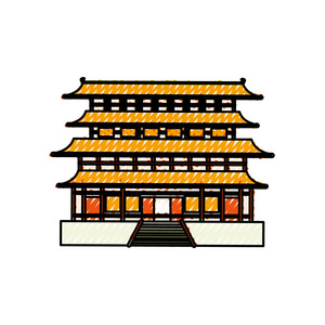 日本寺庙建筑图标矢量图解设计