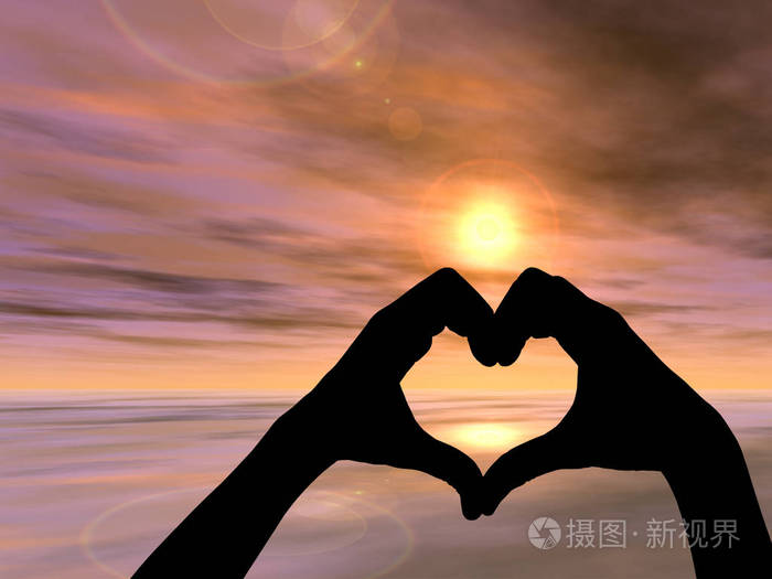 心的形状的手剪影