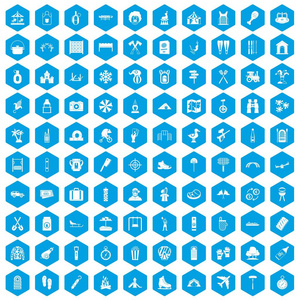 100 个假日家庭图标设置蓝色