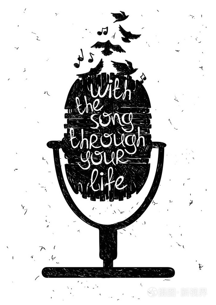 手绘音乐例证以剪影的麦克风