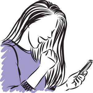 快乐的女人正看着手机矢量图一个漂亮的女孩正坐在椅子上和生气快乐