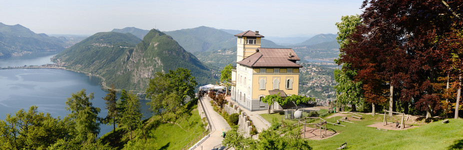 从装载 Bre Lugano 海湾的全景