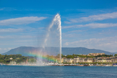 日内瓦湖和射流喷泉在日内瓦