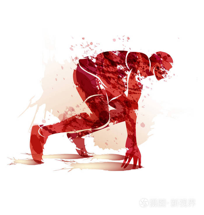 水彩剪影运动员开始跑步插画-正版商用图片0cblt7-摄图新视界