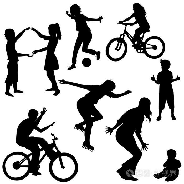 手玩耍孩子们绘制的的剪影