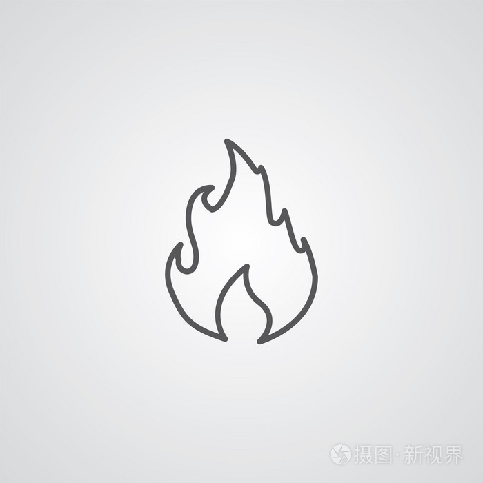 火的大纲符号，黑白色的背景，标志模板上