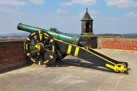 在德国koenigstein堡垒俄罗斯炮兵炮台炮塔炮,大炮在山上防空火箭和