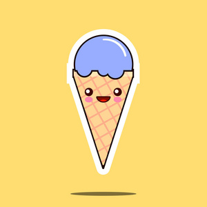 可爱的快乐冰淇淋卡哇伊字符卡通图释脸图标