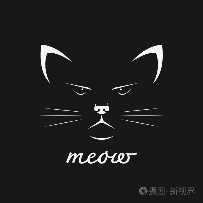 在黑色背景上的猫脸设计的向量.彼前动物