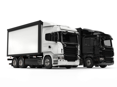 黑色和白色现代重型运输卡车