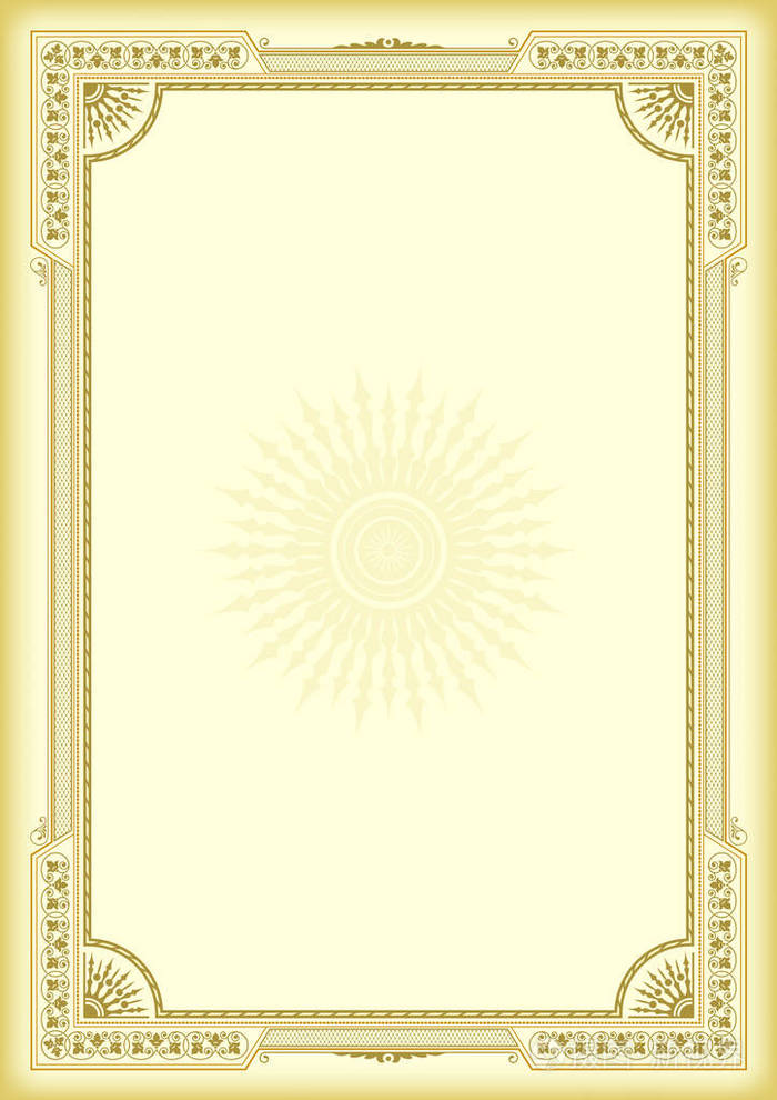 黄色,金色的背景上的装饰框架.模板的证书,文凭.a4 页面比例