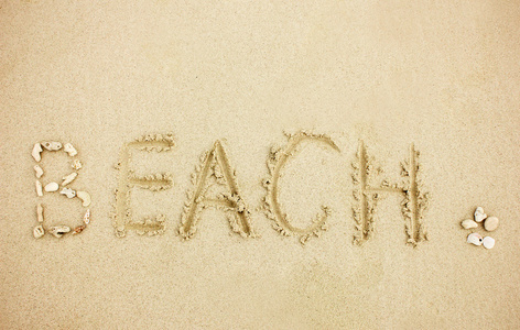 在沙子上写的海滩词汇