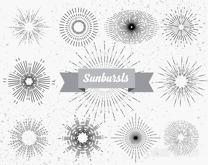 复古时髦帧森伯斯特与光线元素集合插画-正版商用图片0cd2qe-摄图新