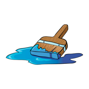 装修卡通举例说明用蓝色的油漆画卡通画家或装修油漆刷照片