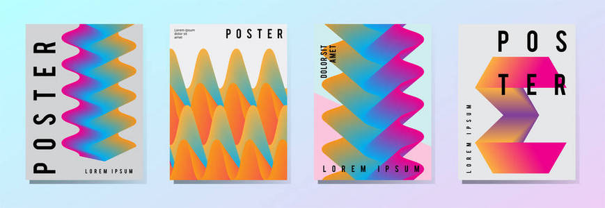 现代海报 传单 小册子中丰富多彩的几何风格与抽象元素的集合。模板设计布局