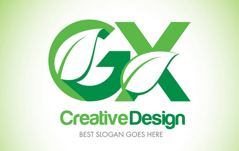Gx 绿色叶信设计徽标。生态生物叶信图标点检