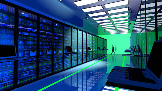 3d 服务器机架服务器机房在终端显示器呈现照片