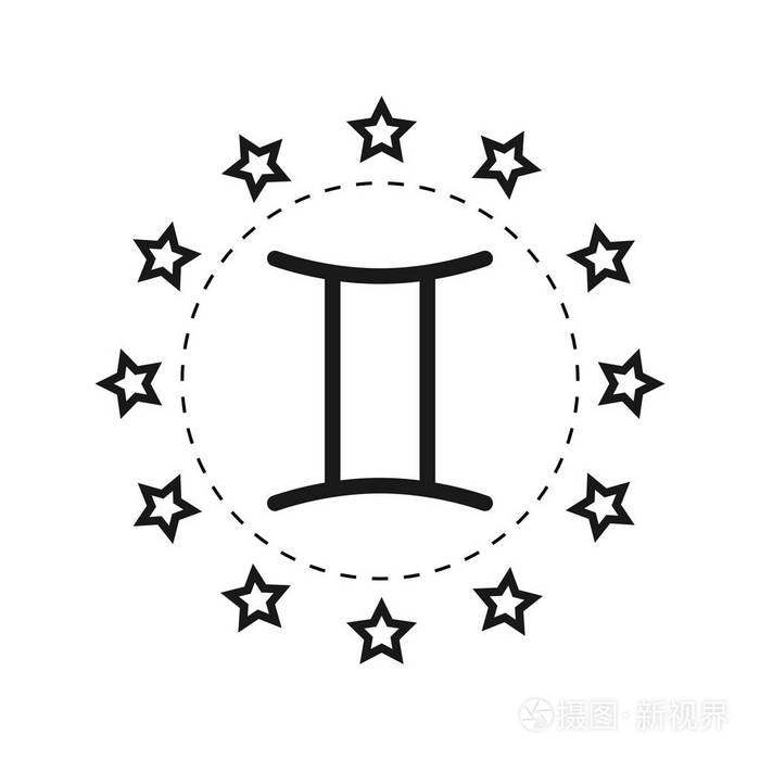 双子座.黄道十二宫.扁平化的符号占星和预测.矢量对象