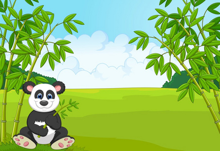 竹林中的卡通可爱熊猫照片