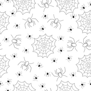 万圣节无缝模式与 web 和白色背景上的蜘蛛