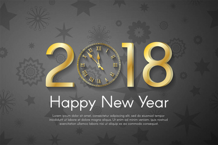 在老式的黑色背景上的金色新年 2018年概念。矢量贺卡图和金色数字和古董钟