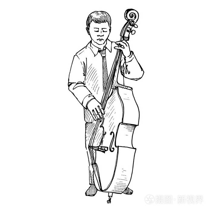 年轻男子玩低音提琴插画-正版商用图片0cdtbf-摄图新视界