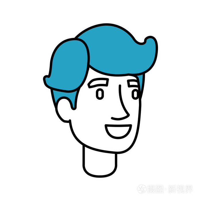 人脸与侧边缘轮廓颜色部分蓝色的头发
